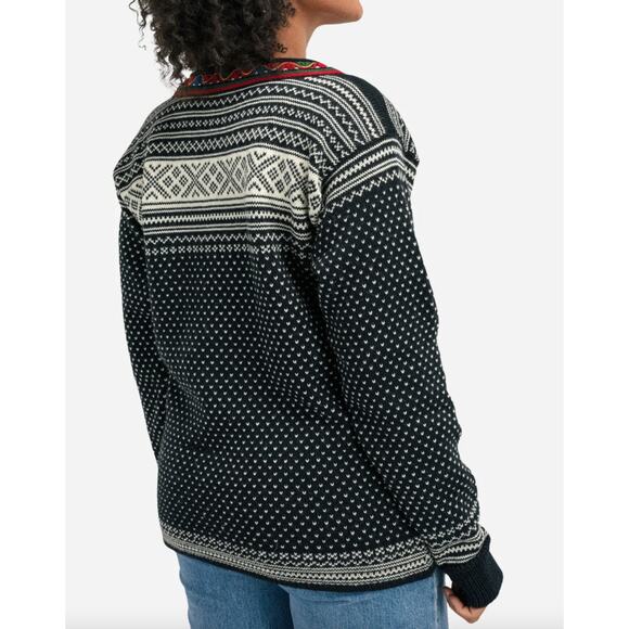 Dale of Norway Setesdal Unisex black and embroidered v neck Sweater - Picture 4 of 4